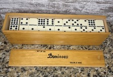 Vintage Set Of 55 Dominoes Double Nine In Sliding Wood Box