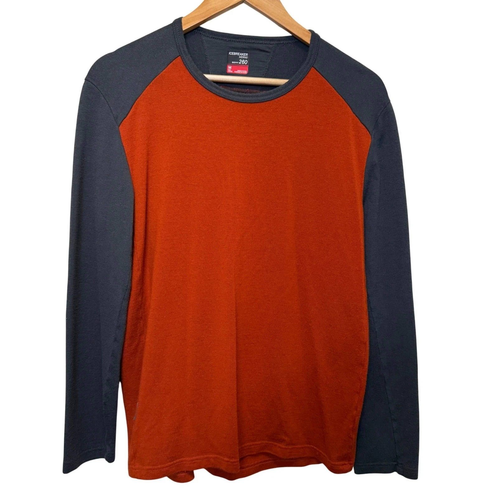 Icebreaker Mens 260 Bodyfit Base Layer M Orange Gray Merino Wool Gorpcore
