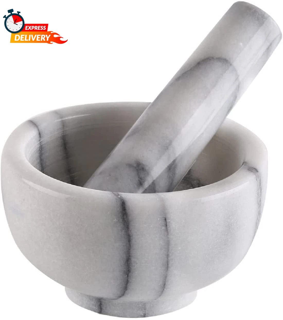 Greenco Mortar and Pestle Set, White Marble Stone Mortar and Pestle Grinding Bow