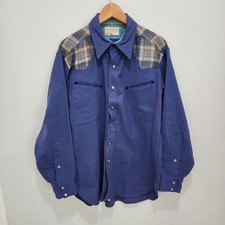 Vintage Pendleton Wool High Grade Western Wear Pearl Snap USA Blue Plaid Mens L