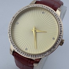 Unused Croton Manhattan Quartz Watch Women Gold Tone Diamonds Leather New Batter