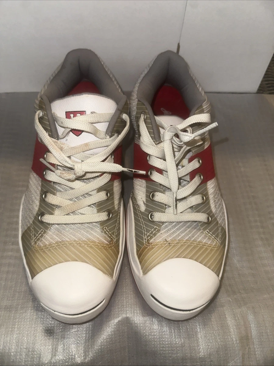 Converse Jack Purcell niedrige Turnschuhe Herren Größe 9,5 Damen 11, weiß rot Textil