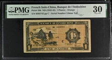 French Indochina P-58b 1 Piastre 1942-45 PMG 30 Annotation