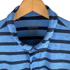 Under Armour Mens XL The Playoff Polo Golf Shirt Blue Black Stripe Short Sleeve