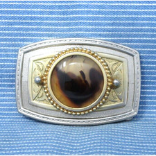 Western Belt Buckle Floral Scroll Agate Cowboy Cowgirl Vtg 1970s 1980s .CPA447