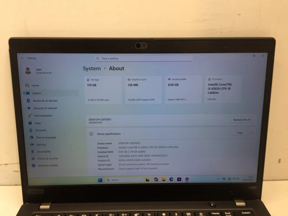 Lenovo ThinkPad X390 · i5-8265U · 8GB · 128GB, photo 2 of 5