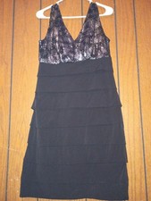 Studio Y Juniors Black Sequin V-Neck Sleeveless Bodycon Knee Dress Size Lg