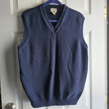 LL Bean Mens V Neck Sweater Vest Navy Blue Cotton Large Tall