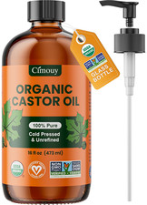 USDA Organic Castor Oil Glass Bottle 16Oz, Hexane Free, Vegan, EWG Verified 100