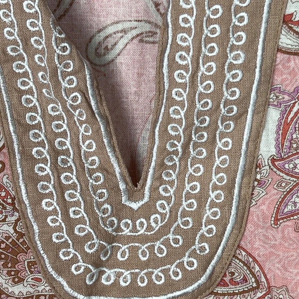 David Brooks Top Womens XL Pink Linen Blend Tunic Blouse Embroidered 3/4 Sleeve - Image 3 of 4