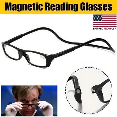 Hanging Folding Magnetic Reading Glasses Front Click Connect Neck Eyeglasses USA