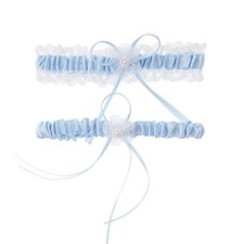 Lace Bridal Garter Belt - White  Blue Bow Wedding  Prom Medium,