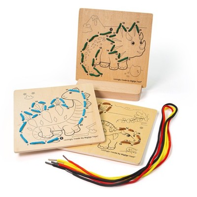 Bigjigs Toys Schnürung nach Zahlen - Dinosaurier, Holzspielzeug, Schnürspielzeug