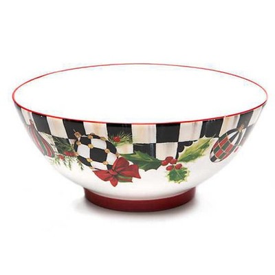 New MacKenzie Childs Deck The Halls Serving Bowl Christmas Pattern 