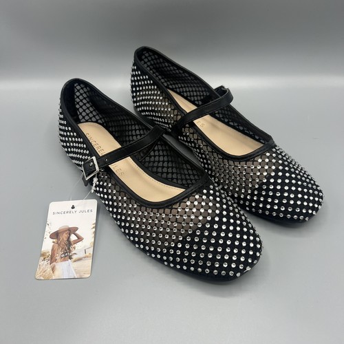 Sincerely Jules Studded Rhinestones Black Mary Jane Ballet Flats New Size 7.5 - Picture 1 of 5