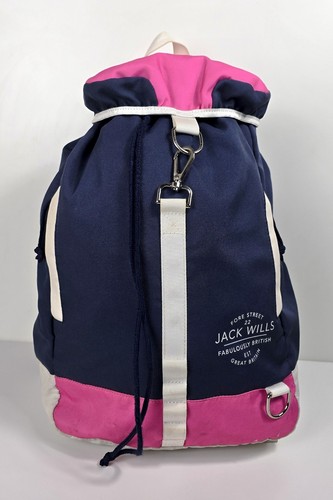 Jack Wills Rucksacks Jack Wills Navy Pink Cotton Canvas Duffle Backpack Pull String Snap ...