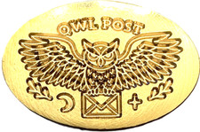 Owl Post with Envelope oval Wax Seal Stamp head, fun stylized design