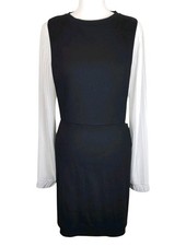 River Island Dress UK 16 Black White Pleated Sleeve Office Work Evening