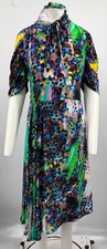 Prada MISSING TAGS Multicolor Floral+Logo Print Toe-Neck Asymmetric Dress sz L