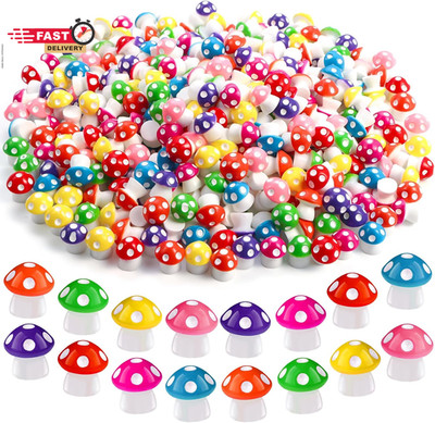 DIYDEC 100Pcs Mini Resin Mushroom 8 Colors Small Mushrooms Figures Tiny Resin Mu
