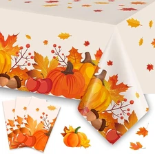 Fall Thanksgiving Tablecloth Disposable 3 Pack, Thanksgiving Decorations for Par