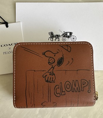 NWT COACH X PEANUTS LIM EDITION SNOOPY WALLET HAZELNUT LEATHER