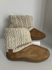 Muk Luks Women s Knit Slippers L 9-10 Brown Sherpa Lined Booties New W/O Tags