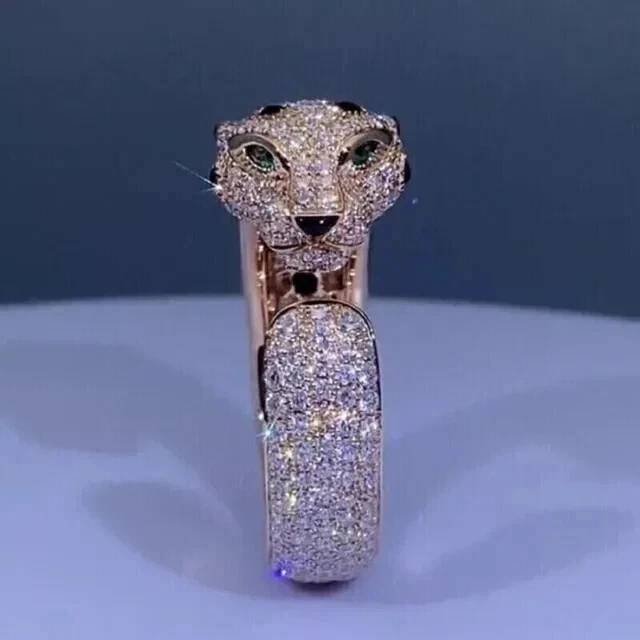 1.50Ct Round Real Moissanite Party Ware Panther Unisex Ring 14K Rose Gold Plated - Image 4 of 4