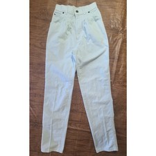 VTG 80's Womens 4/5 Blue White Stripe Tapered High Waisted 80s Pleated Cotton