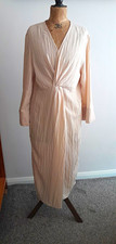 H&M Beige V-Neck Wrap Long Dress Long Sleeve 1920s Style Size M