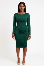 Twist Front Long Sleeve Midi Dress