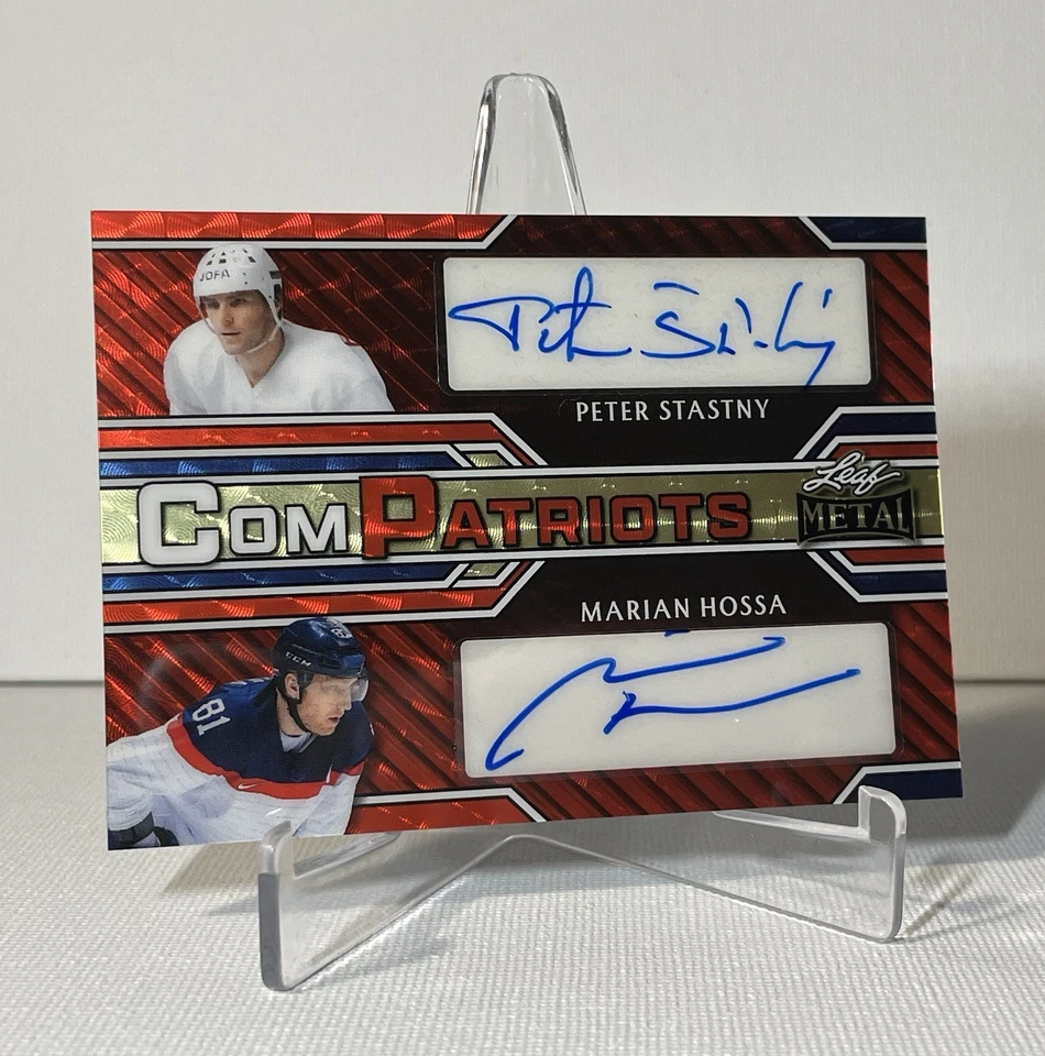 Peter Stastny Marian Hossa 2025 Leaf Hockey ComPatriots Dual Auto Gold Vinyl 1/1 - Image 4 of 4