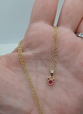 Disney Signed Tiny Dainty Mickey Minnie Gold tone Pink Jeweled Necklace