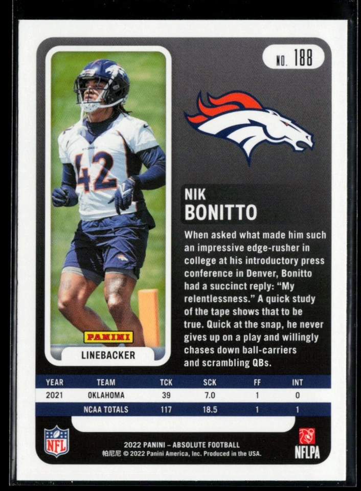 2022 Absolute #188 Nik Bonitto RC - Image 2 of 2
