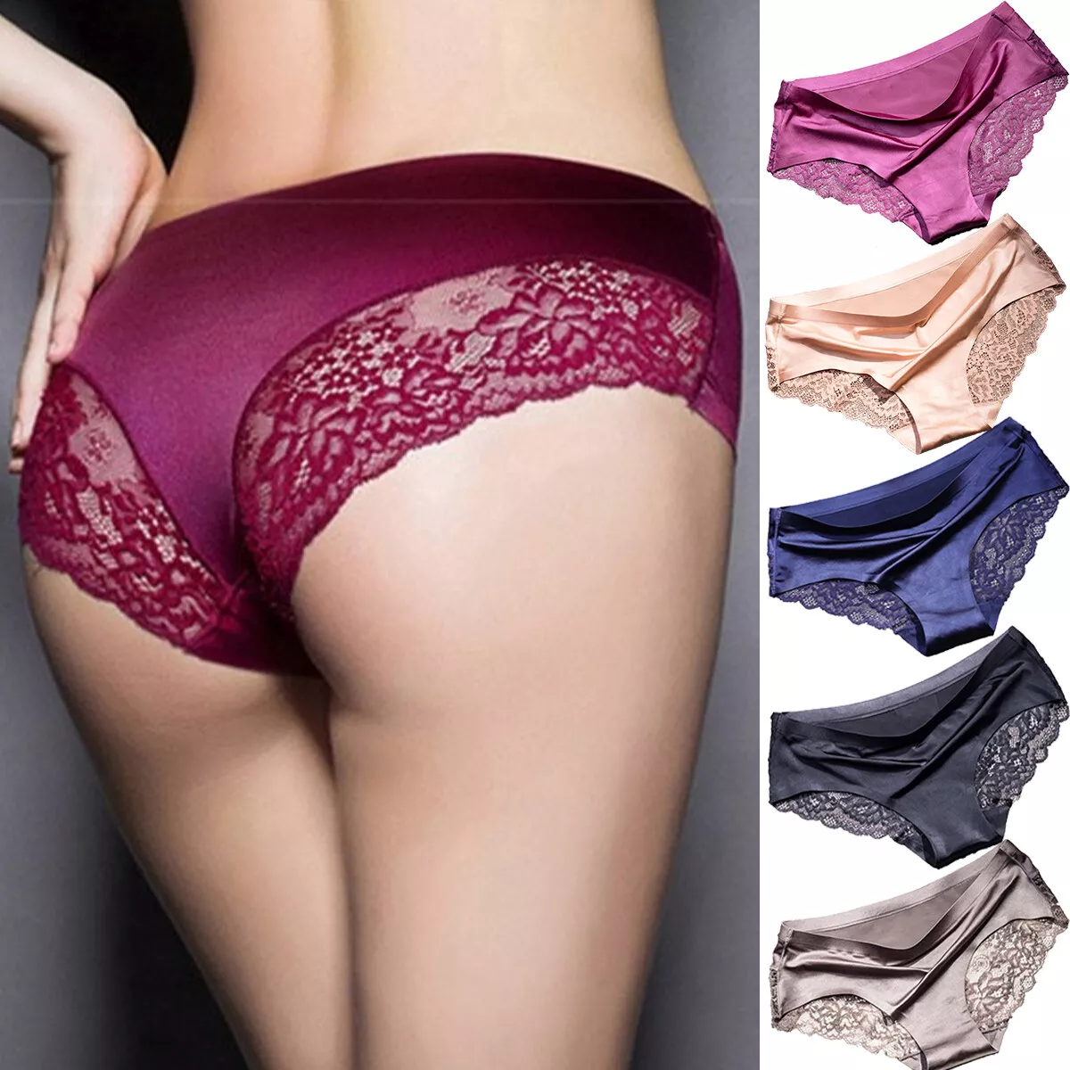 3Pack Women Cotton Low waist Satin Ice Silky Seamless Panties