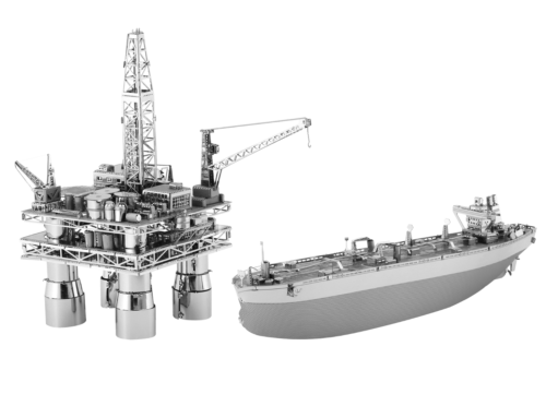 Fascinations Metal Earth Model Kits Offshore Oil Rig and Oil Tanker Gift Box Set - Afbeelding 1 van 5