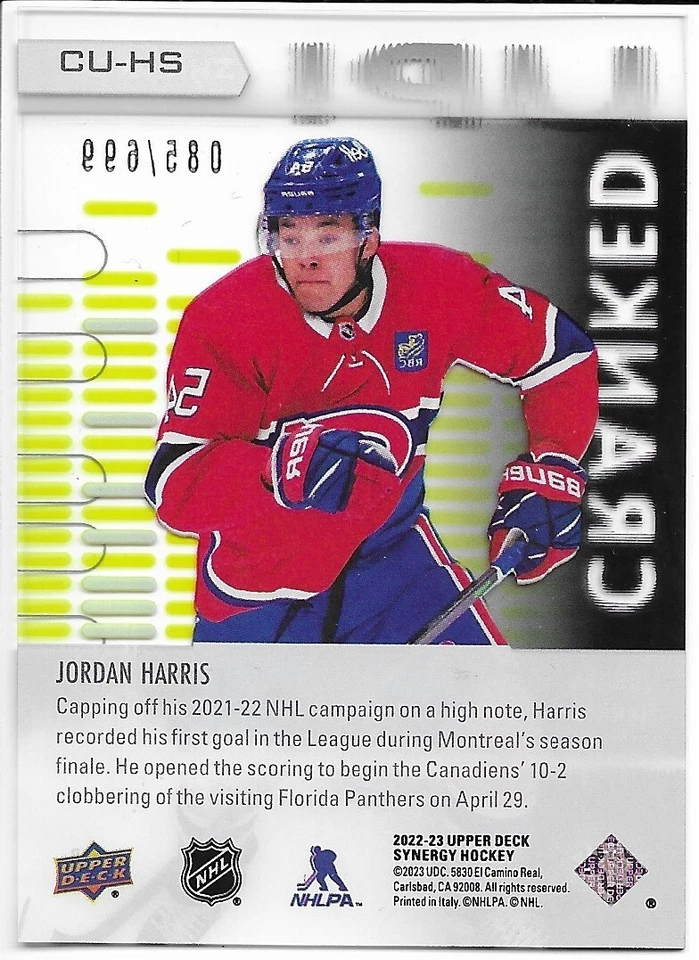 2022-23 Upper Deck Synergy JORDAN HARRIS #CU-HS Cranked Up! 085/699 - Image 2 of 2