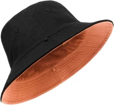 Zylioo Petite Size Bucket Sun Hat,Reversible Trendy Fisherman Black-orange 