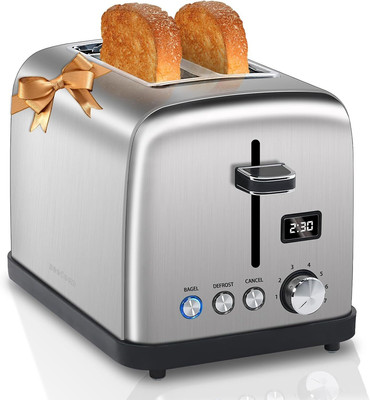 2 Slice LCD Display Stainless Steel Toaster - 1.4'' Wide Slots 6 Shade Settings