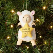 Plush Sheep with 'Godchild Blessing 2023' Star Christmas Tree Ornament White