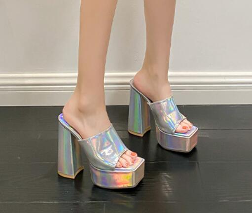 PANTOFOLA D’ORO Scarpe donna moda tacco a blocco tinta unita slipers semplici versatili tacco alto