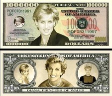 Princess Diana Million Dollar Bill Play Funny Money Novelty Note + FREE SLEEVE