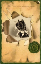 PC CATS, I HAVE THE HONOR TO GREET YOU, Vintage EMBOSSED Postcard (b46710)
