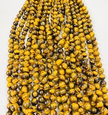 Tiger Eye Smooth Round Beads   15  Strand Healing Gemstones for Jewelry Making