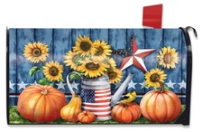 American Autumn Farmhouse Magnetic Mailbox Cover Fall Patriotic Floral Standard