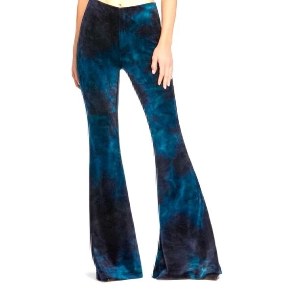 Pantalones de terciopelo acampanados REESE tie dye negros y verdes Jessica Simpson para mujer nuevos con etiquetas