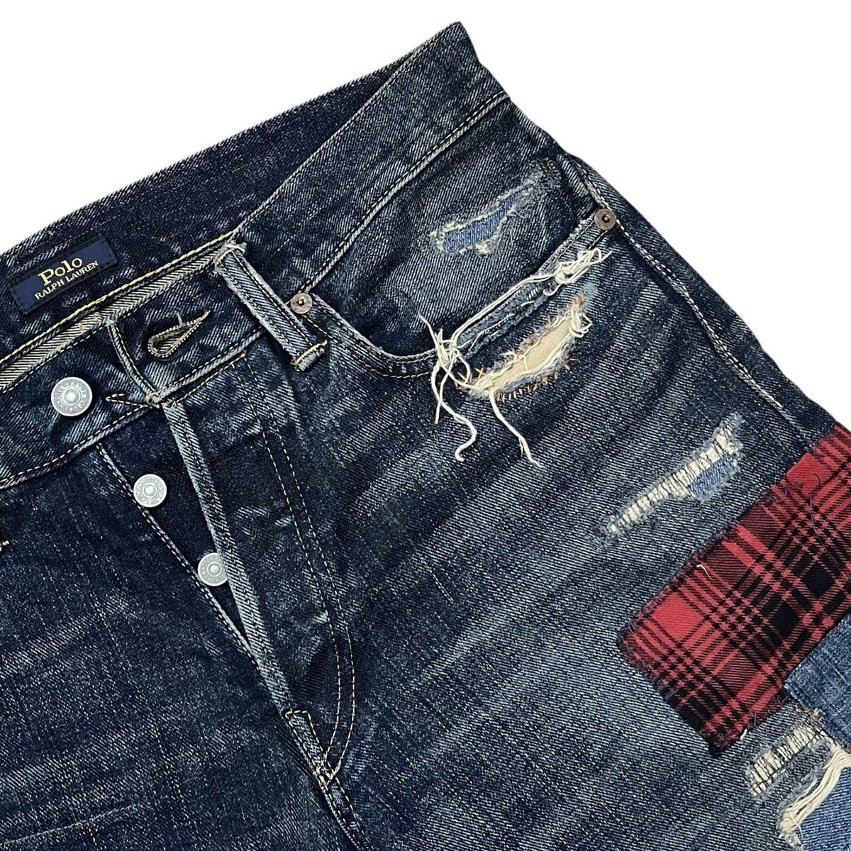 Polo Ralph Lauren Button Fly Patchwork Distressed Denim Jeans 