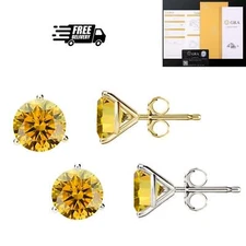 14KGold GRACertifiedD-VVS1 Yellow Moissanite Martini PushBack Stud Earrings