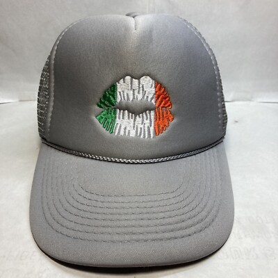 Kiss Me I m Irish Lips Flag Grey Silver WYR Clothing Trucker Hat Cap Snapback
