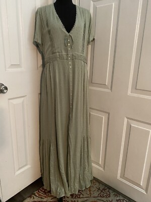 NWT Lulus XL Green Dotted Swiss Fabric V Neck Boho Peasant Maxi Dress Sht  Sleeve | eBay